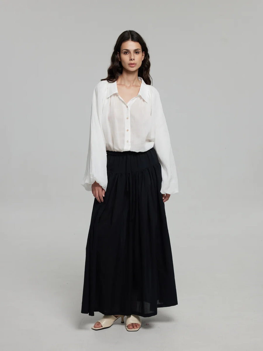A-Line Drawstring-Waist Maxi Skirt