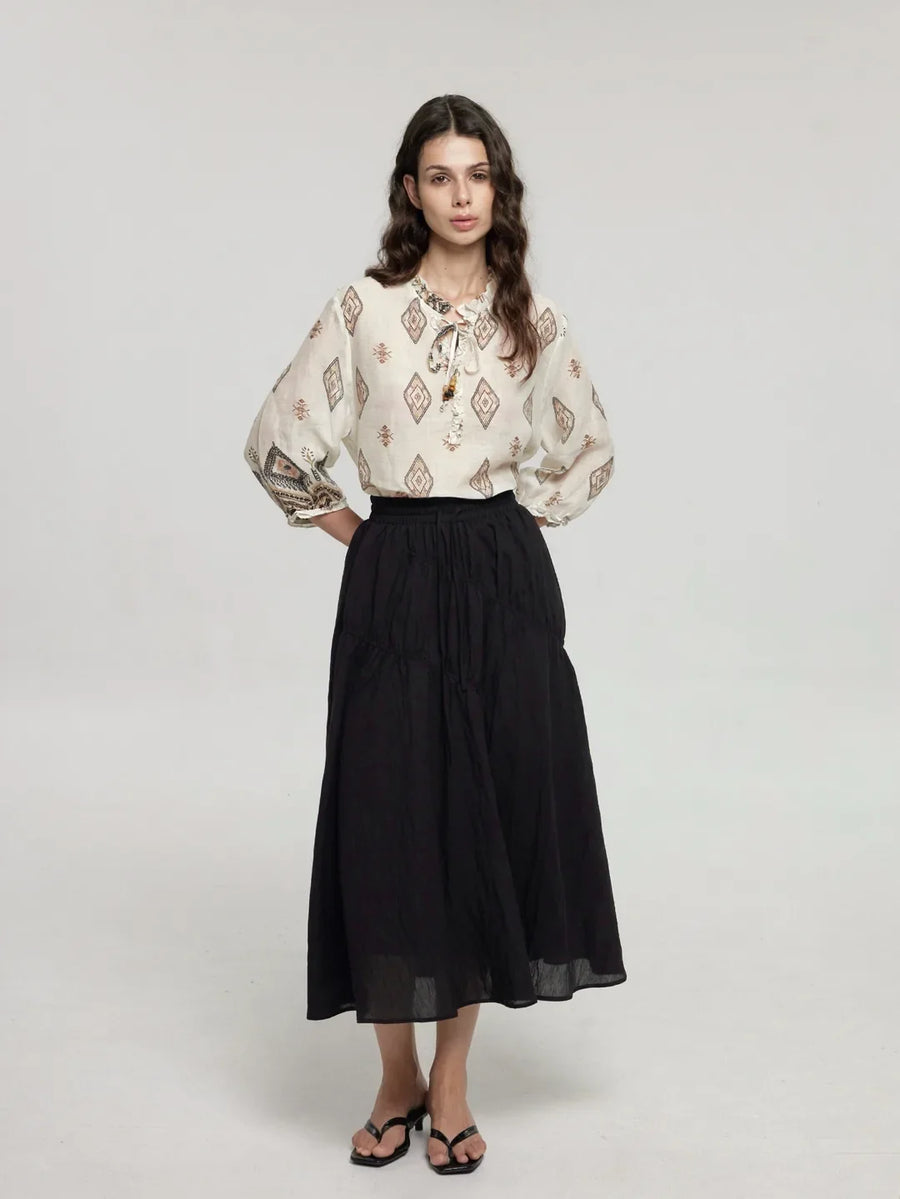 A-Line Elastic-Waist Tiered Maxi Skirt