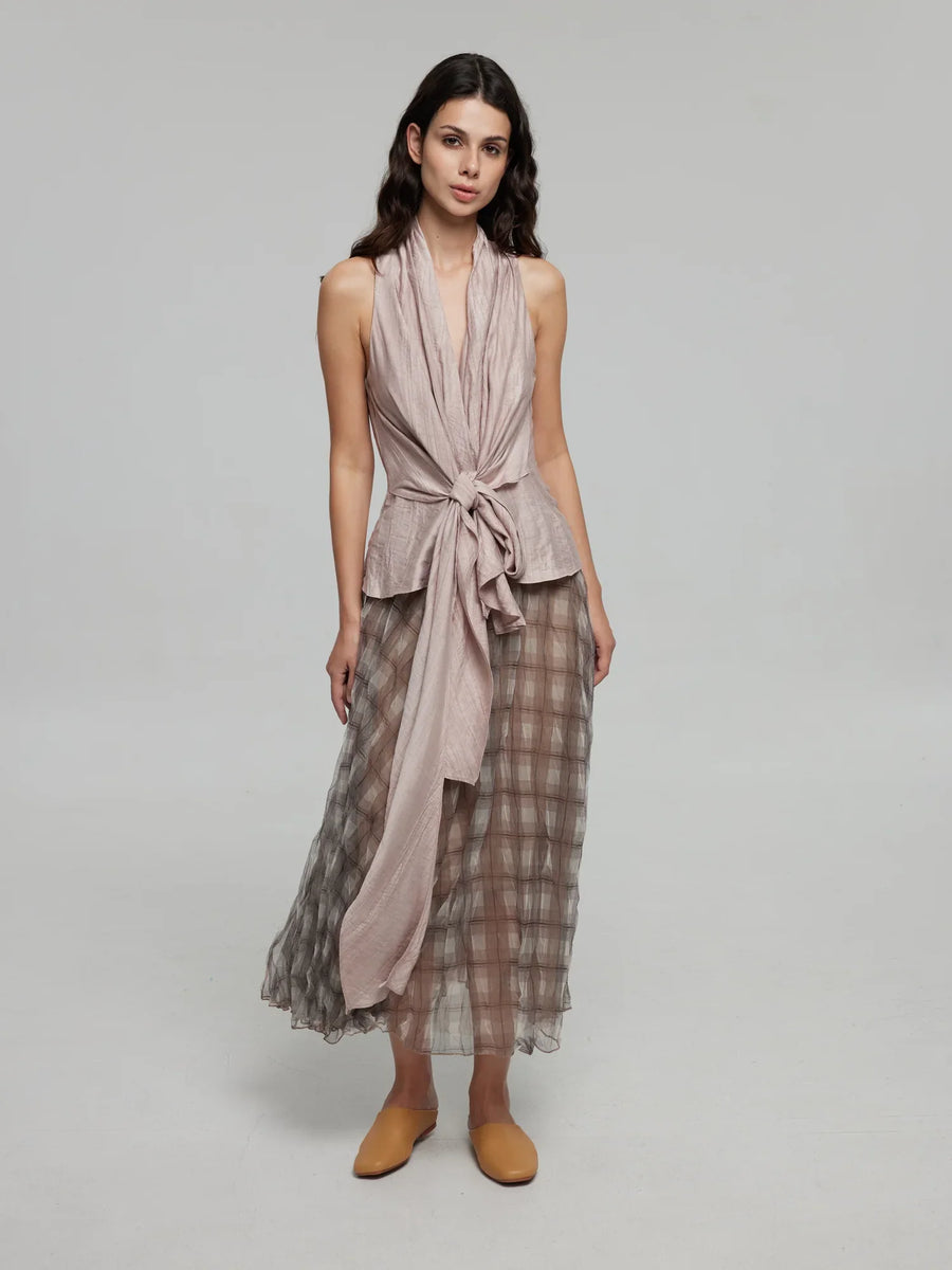 A-Line Plaid Maxi Skirt with Elastic Waist