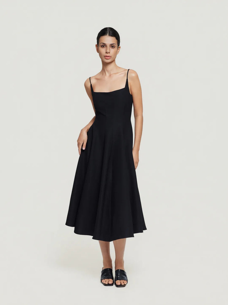Fit-and-Flare Square-Neck Midi Dress