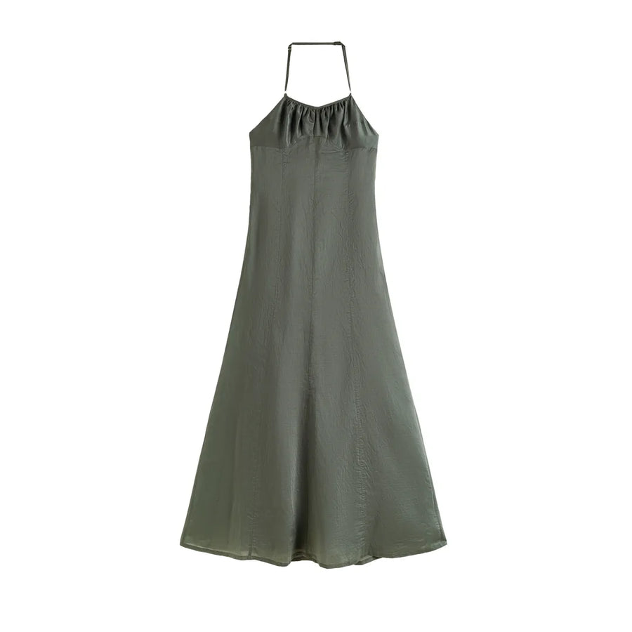 A-Line Halter-Neck Gathered Maxi Dress