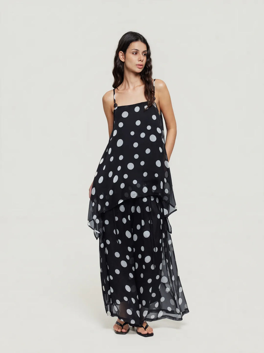 Loose-Fit Polka-Dot Sheer Cami and Trousers Set