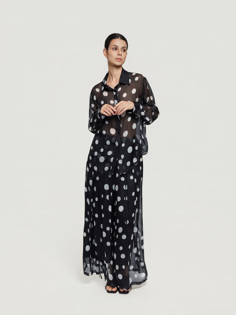 Oversized Sheer Polka-Dot Blouse