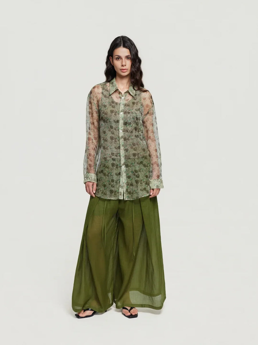 Regular-Fit Floral-Print Sheer Shirt