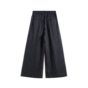 Wide-Leg Smocked-Waist Pinstripe Trousers