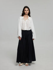 A-Line Drawstring-Waist Maxi Skirt