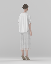 A-Line Tiered Fringe Midi Skirt (DF-BT-26005) – back view, 3D render on model (top shown for styling only)
