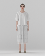 A-Line Tiered Fringe Midi Skirt (DF-BT-26005) – front view, 3D render on model (top shown for styling only)