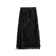 A-Line Tiered Fringe Midi Skirt