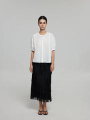 A-Line Tiered Fringe Midi Skirt