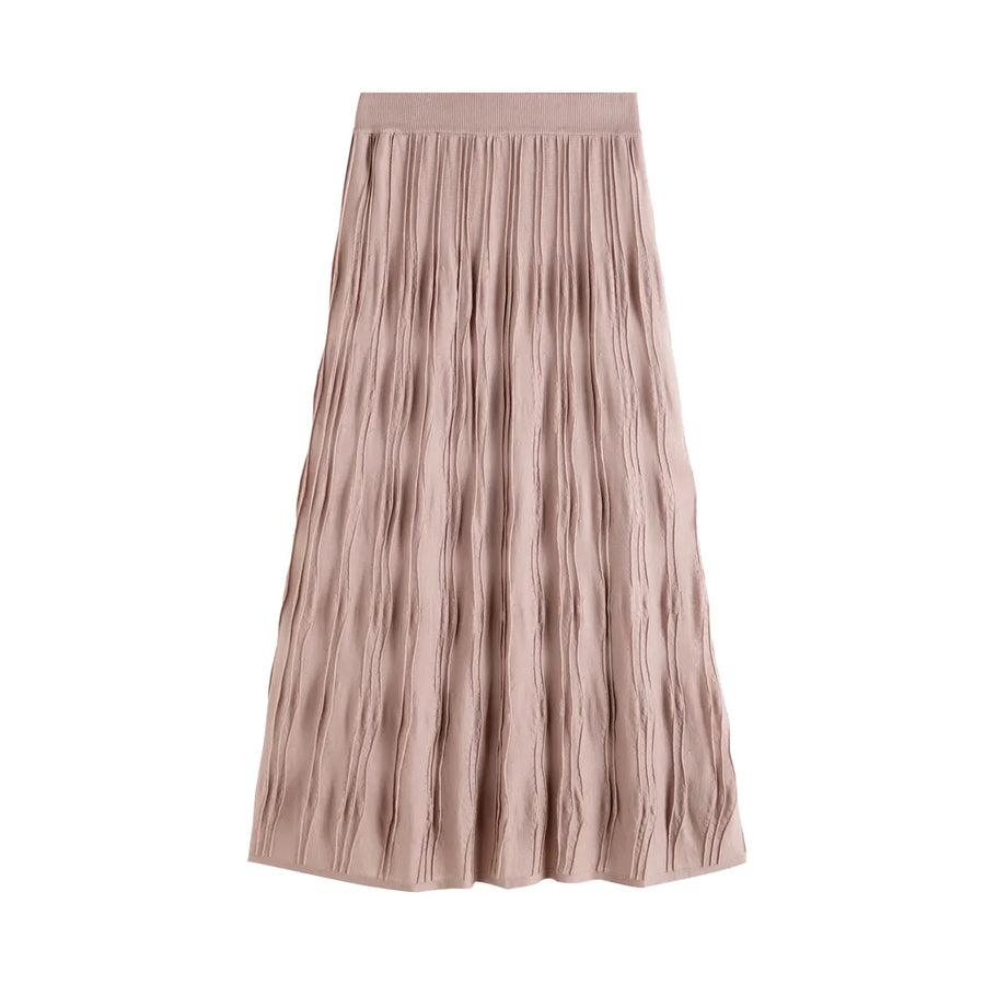 A-Line Crinkle-Texture Midi Skirt