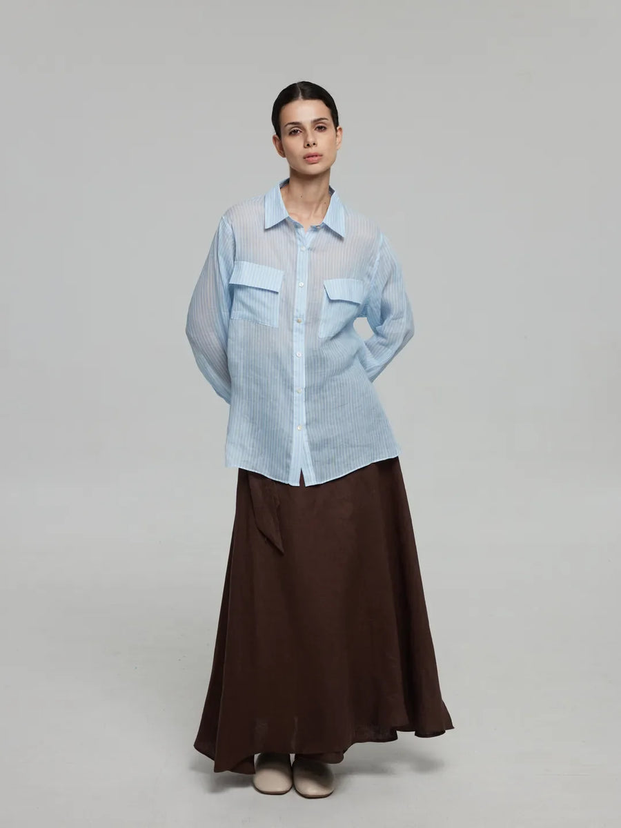 A-Line Tie-Belt Wrap Maxi Skirt