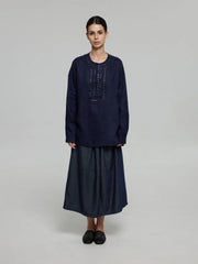 Embroidered Long-Sleeve Tunic and Midi Skirt Set