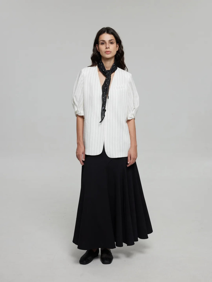 Flared Elastic-Waist Maxi Skirt