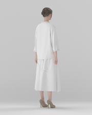 A-Line Elastic-Waist Tiered Maxi Skirt (DF-BT-26013) – back view, 3D render on model (top shown for styling only)