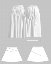 A-Line Elastic-Waist Tiered Maxi Skirt (DF-BT-26013) – flat pattern and construction layout, 3D render