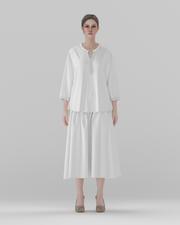 A-Line Elastic-Waist Tiered Maxi Skirt (DF-BT-26013) – front view, 3D render on model (top shown for styling only)