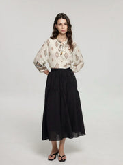 A-Line Elastic-Waist Tiered Maxi Skirt