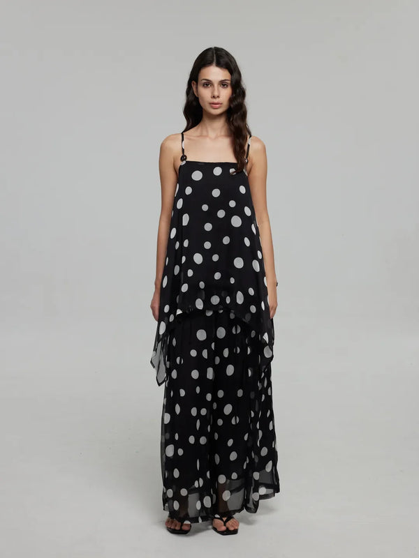 Polka-Dot Sheer Camisole and Wide-Leg Trousers Set