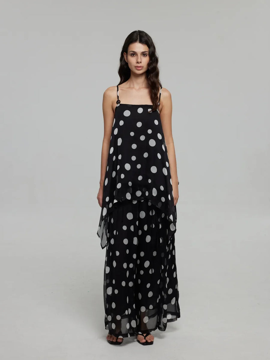 Polka-Dot Sheer Camisole and Wide-Leg Trousers Set
