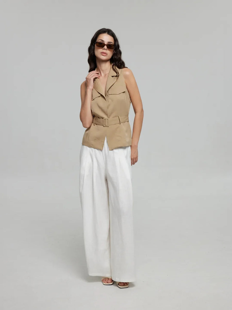 Wide-Leg Elastic-Waist Full-Length Trousers