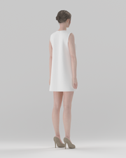 Fitted Ruched-Panel Sheath Dress — back view, 3D render on model