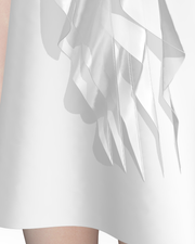 Fitted Ruched-Panel Sheath Dress — fabric and construction detail, 3D render