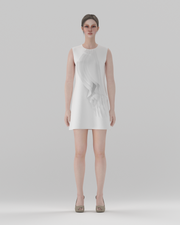 Fitted Ruched-Panel Sheath Dress — front view, 3D render on model