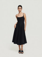 Fit-and-Flare Square-Neck Midi Dress
