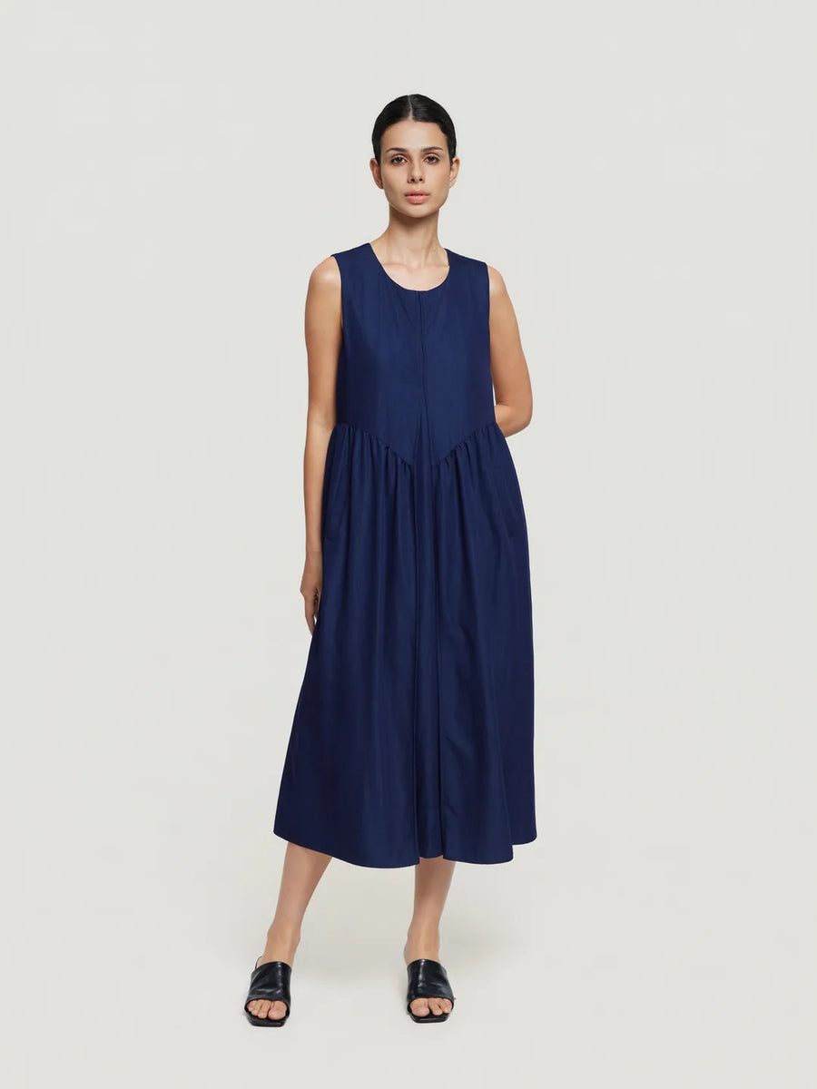 A-Line Gathered-Waist Midi Dress