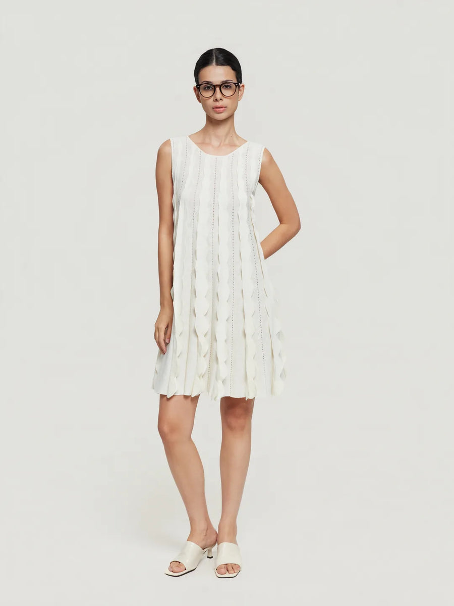 A-Line Wavy-Pleat Mini Dress