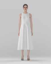 A-Line Round-Neck Fit-and-Flare Midi Dress — front view, 3D render on model