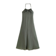 A-Line Halter-Neck Gathered Maxi Dress