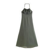 A-Line Halter-Neck Gathered Maxi Dress