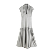 Dropped-Waist V-Neck Midi Dress