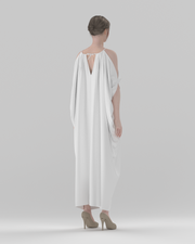Trapeze Halter-Neck Maxi Dress — back view, 3D render on model