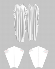 Trapeze Halter-Neck Maxi Dress — flat pattern and construction layout, 3D render