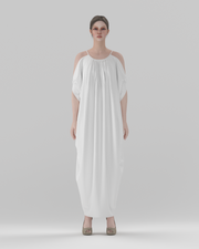 Trapeze Halter-Neck Maxi Dress — front view, 3D render on model