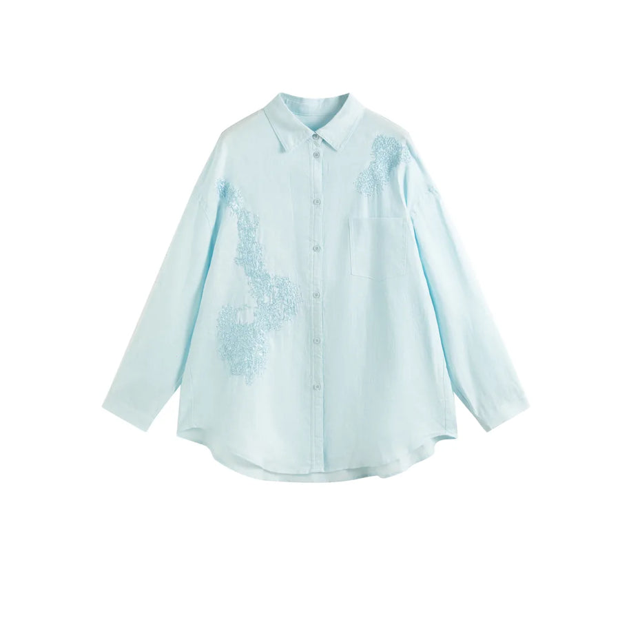 Regular Embroidered Shirt with Curved Hem