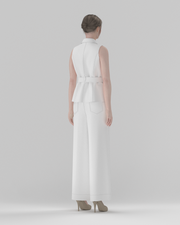 Regular-Fit Belted Vest with Notched Lapel (DF-TP-26004) – back view, 3D render on model (bottoms shown for styling only)