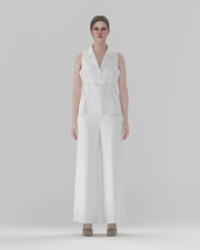 Regular-Fit Belted Vest with Notched Lapel (DF-TP-26004) – front view, 3D render on model (bottoms shown for styling only)