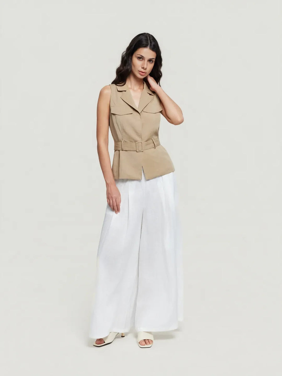 Regular-Fit Belted Vest with Notched Lapel