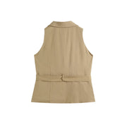 Regular-Fit Belted Vest with Notched Lapel