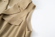 Regular-Fit Belted Vest with Notched Lapel