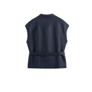 Regular-Fit Belted Short-Sleeve Top with Twin Pockets
