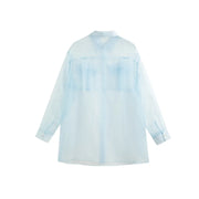 Oversized Sheer Button-Up Shirt with Twin Pockets