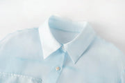 Oversized Sheer Button-Up Shirt with Twin Pockets