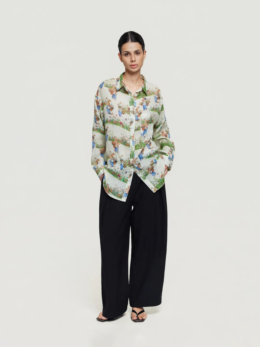 Regular-Fit Cartoon-Print Button-Up Shirt