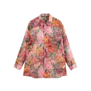 Regular-Fit Watercolor-Print Sheer Blouse