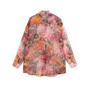 Regular-Fit Watercolor-Print Sheer Blouse
